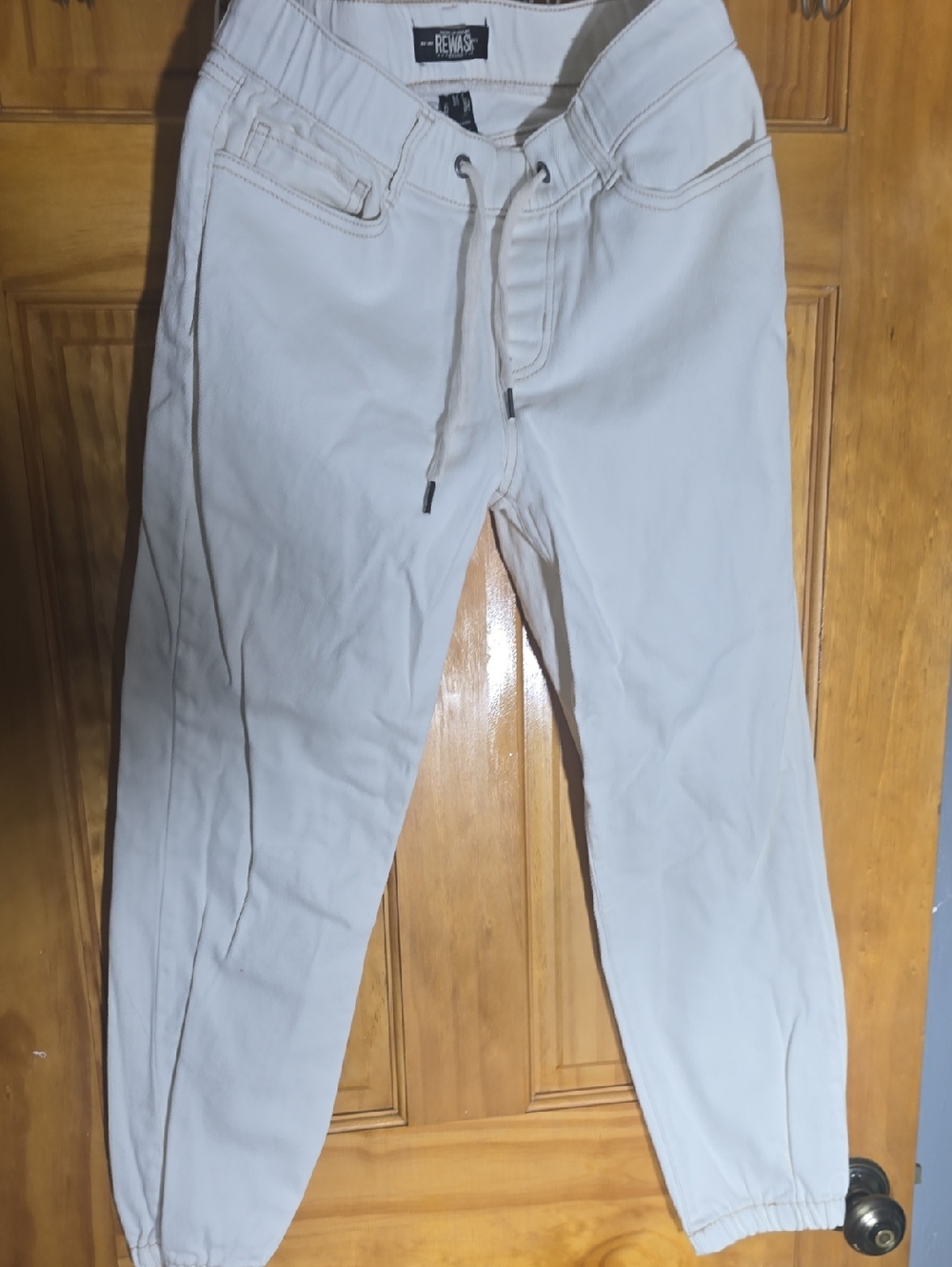 Rewash Women's White Drawstring Joggers/ Denim Style